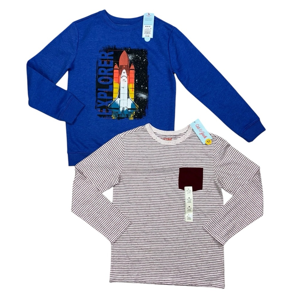 Cat & Jack ‘Explorer’ Rocket Ship Sweatshirt M 8/10 
Striped Long Sleeve M 8/10